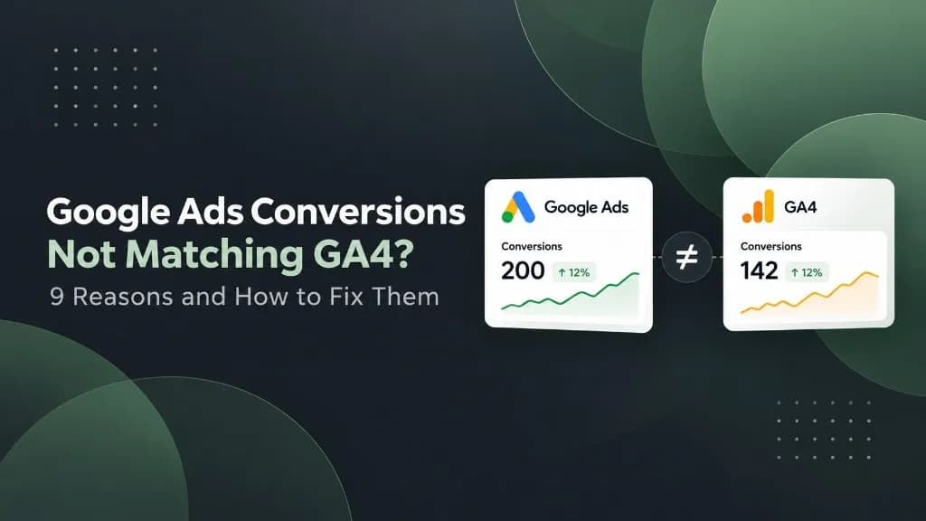 Illustrative comparison showing different Google Ads and GA4 conversion totals